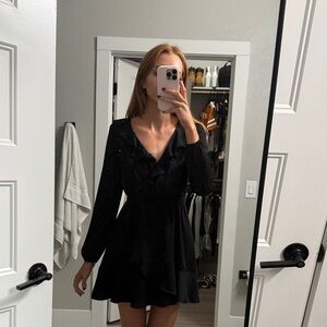 Express Black Ruffle Long Sleeve Dress